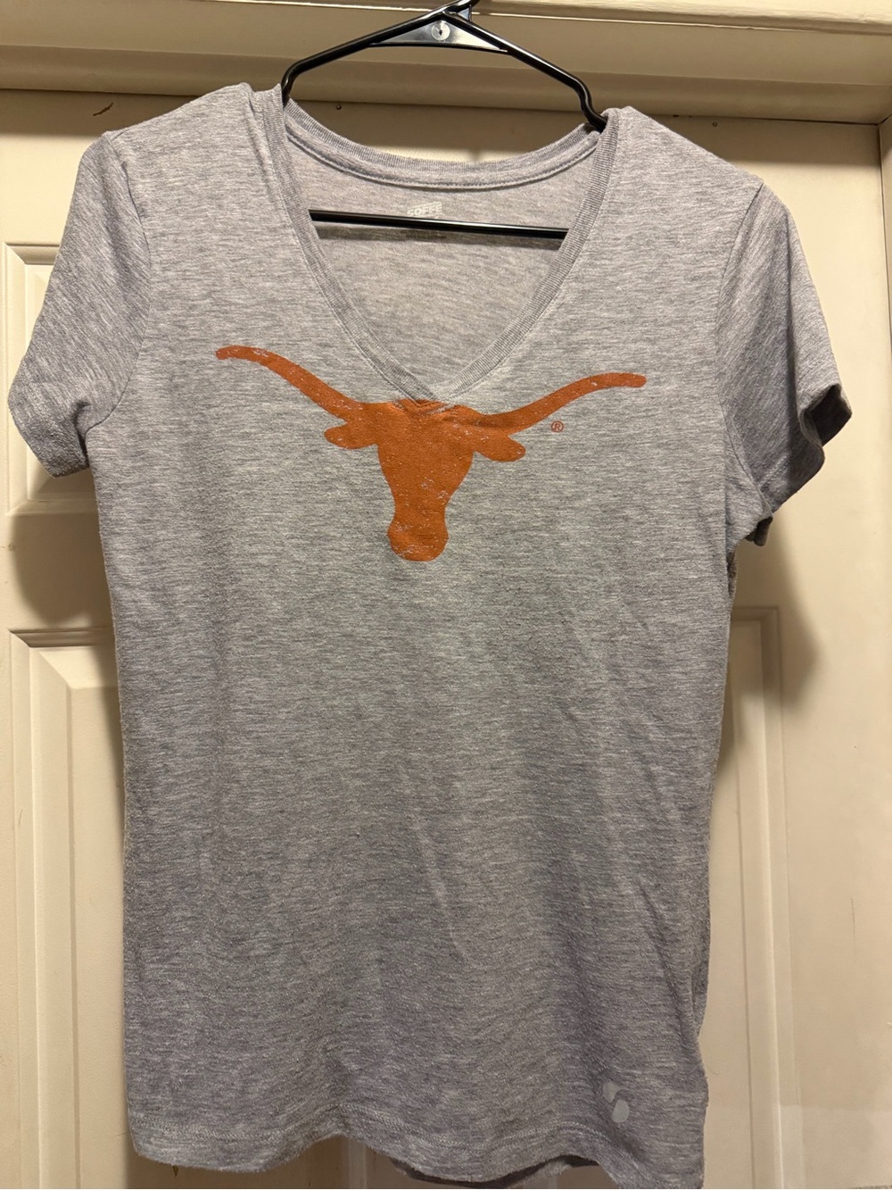 Soffe Women's Heather Gray V‑Neck Tee with Orange Longhorn University of Texas